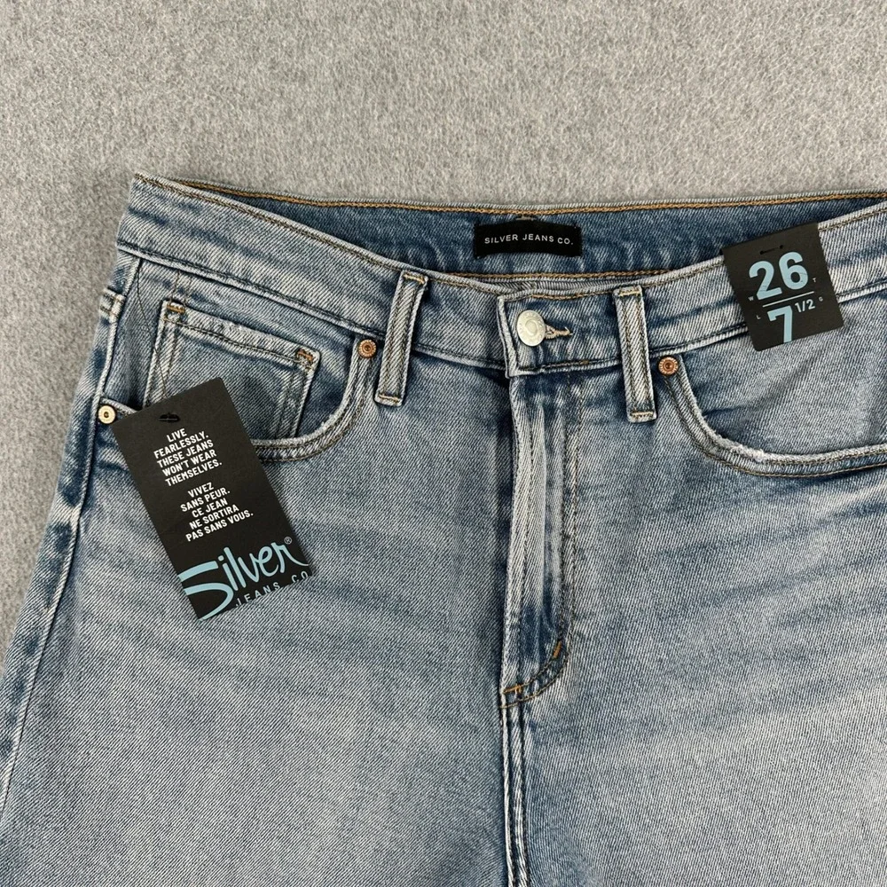 NEW Silver Jeans‎ Shorts Denim Women 26 Blue Vintage Long Short High Rise NWT